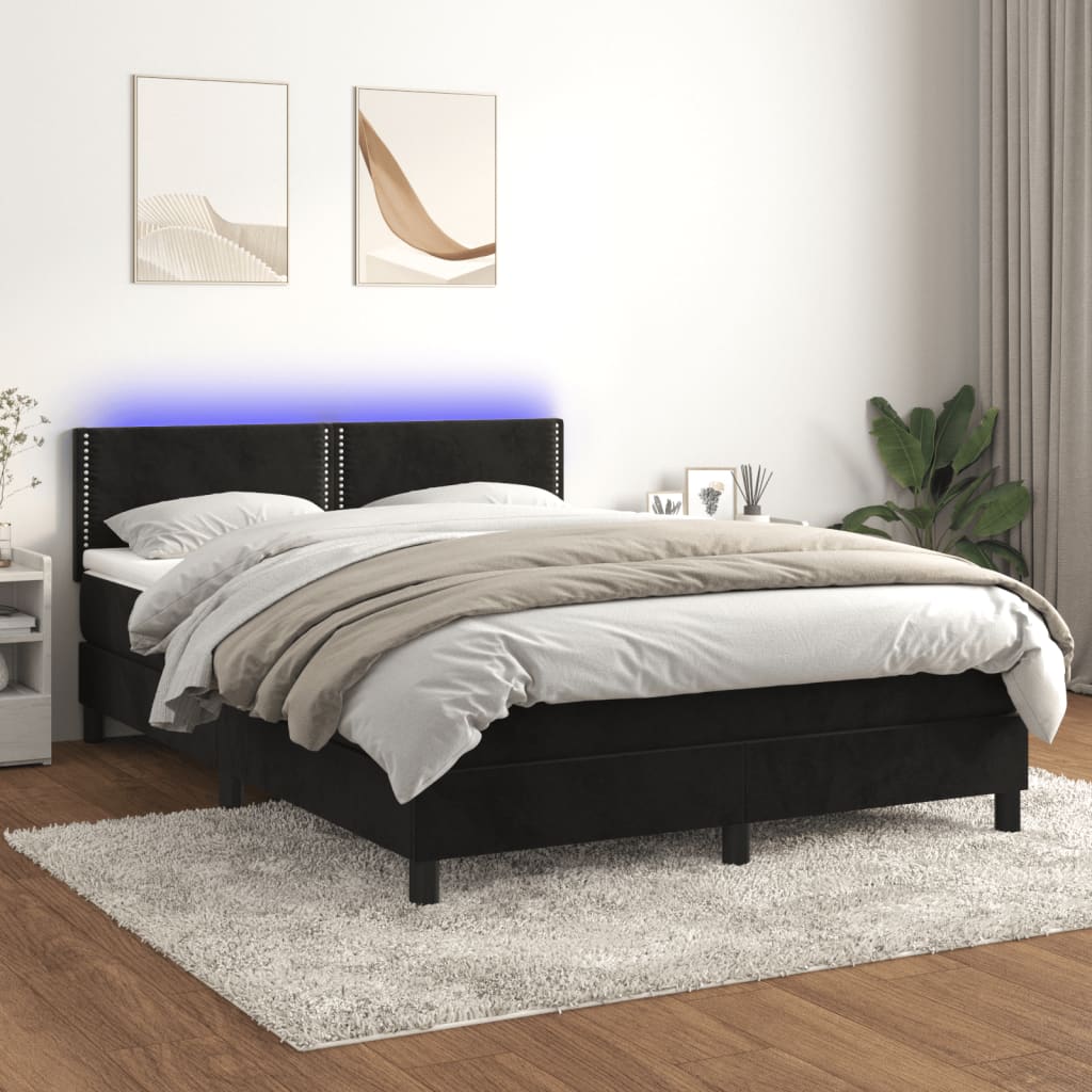 Κρεβάτι Boxspring με Στρώμα & LED Μαύρο 140x200 εκ. Βελούδινο