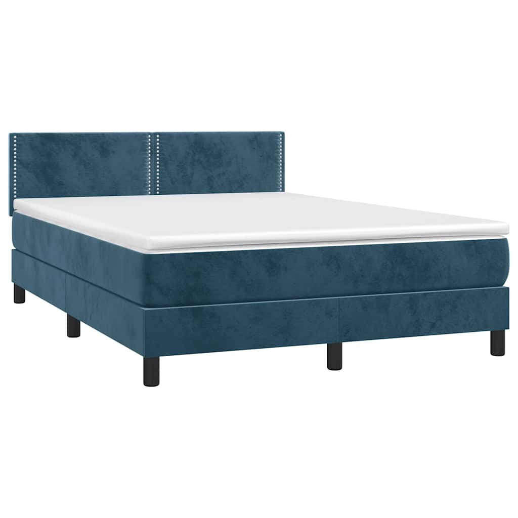 Κρεβάτι Boxspring με Στρώμα & LED Σκ. Μπλε 140x200εκ. Βελούδινο - Pakobazaar