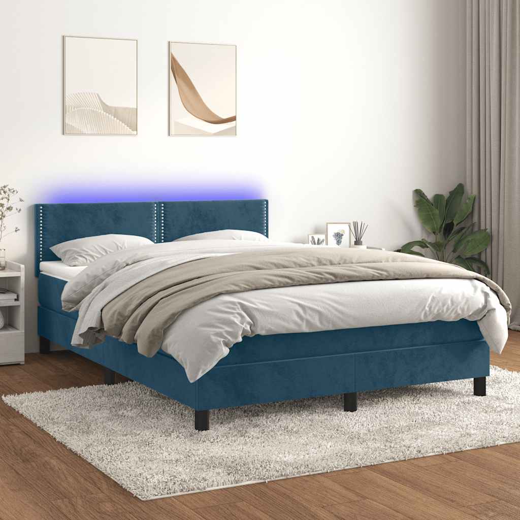 Κρεβάτι Boxspring με Στρώμα & LED Σκ. Μπλε 140x200εκ. Βελούδινο - Pakobazaar
