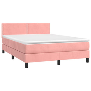 Κρεβάτι Boxspring με Στρώμα & LED Ροζ 140x200 εκ. Βελούδινο - Pakobazaar