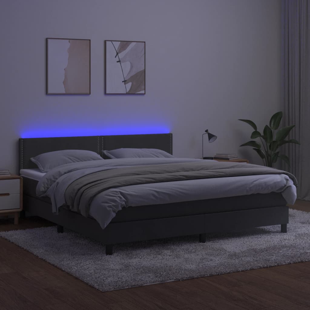 Κρεβάτι Boxspring με Στρώμα & LED Σκ. Γκρι 160x200εκ. Βελούδινο