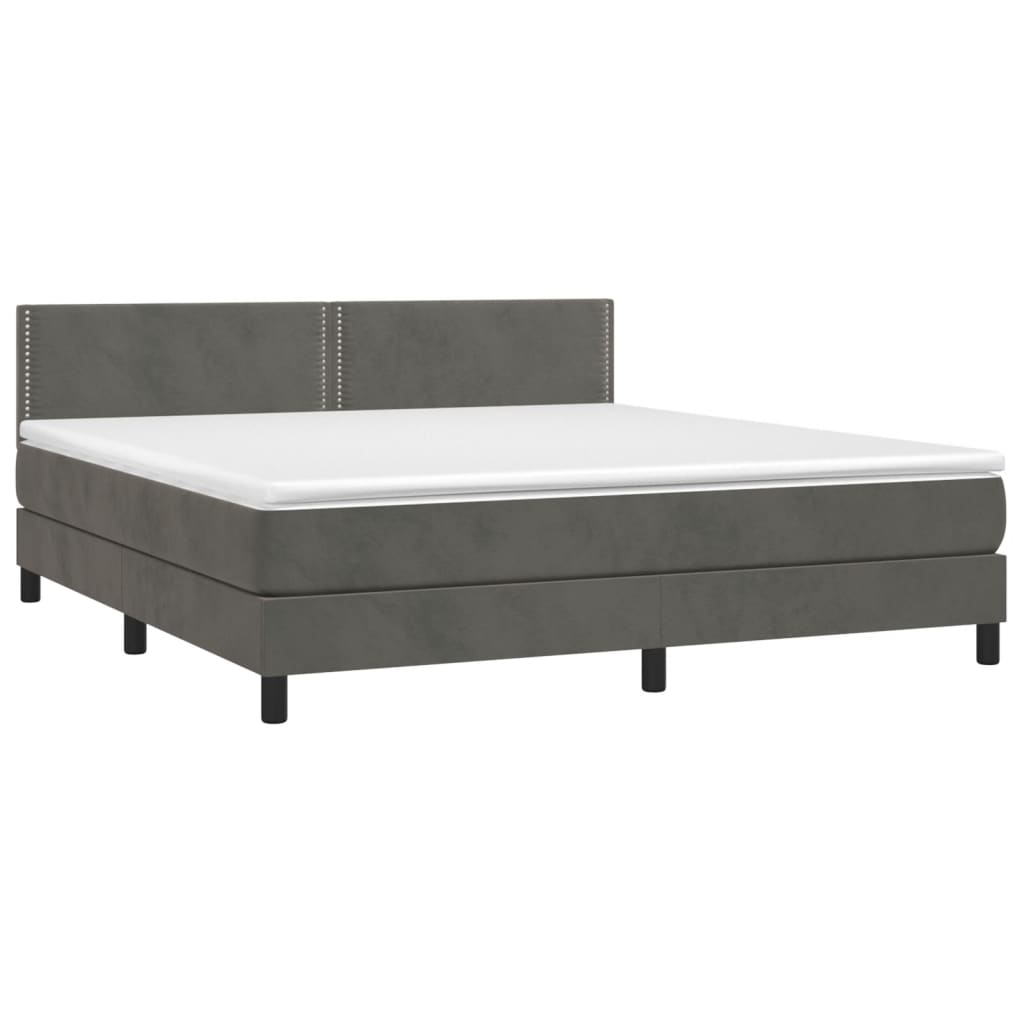 Κρεβάτι Boxspring με Στρώμα & LED Σκ. Γκρι 160x200εκ. Βελούδινο