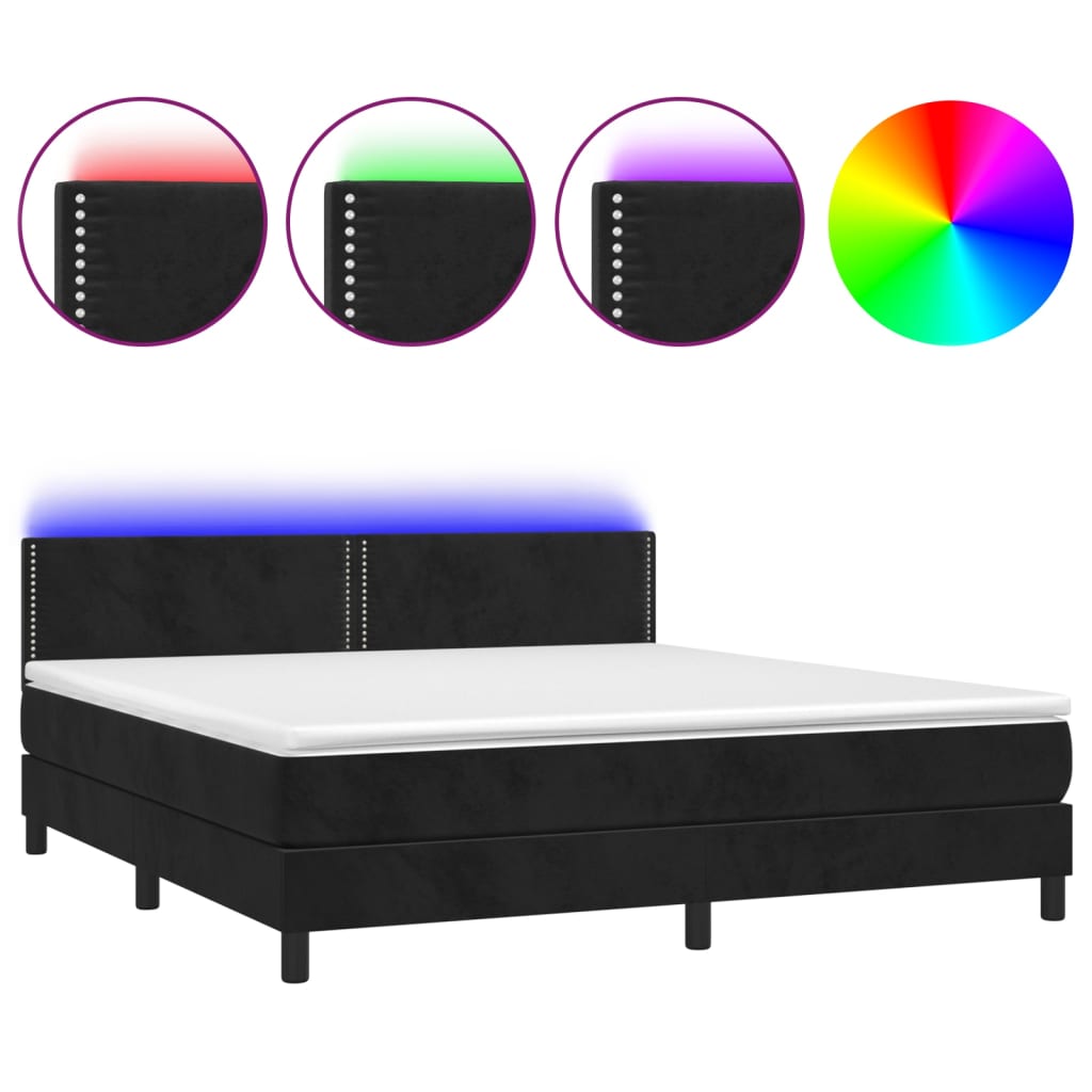 Κρεβάτι Boxspring με Στρώμα & LED Μαύρο 160x200 εκ. Βελούδινο