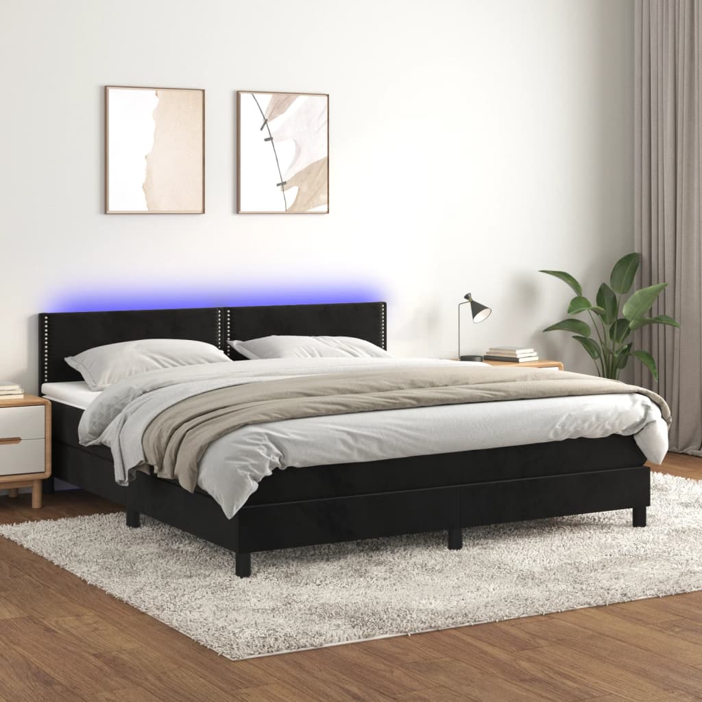 Κρεβάτι Boxspring με Στρώμα & LED Μαύρο 160x200 εκ. Βελούδινο