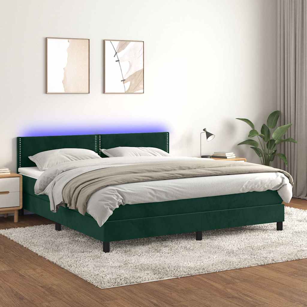 Κρεβάτι Boxspring με Στρώμα & LED Σκ. Πράσινο 160x200εκ Βελούδο - Pakobazaar