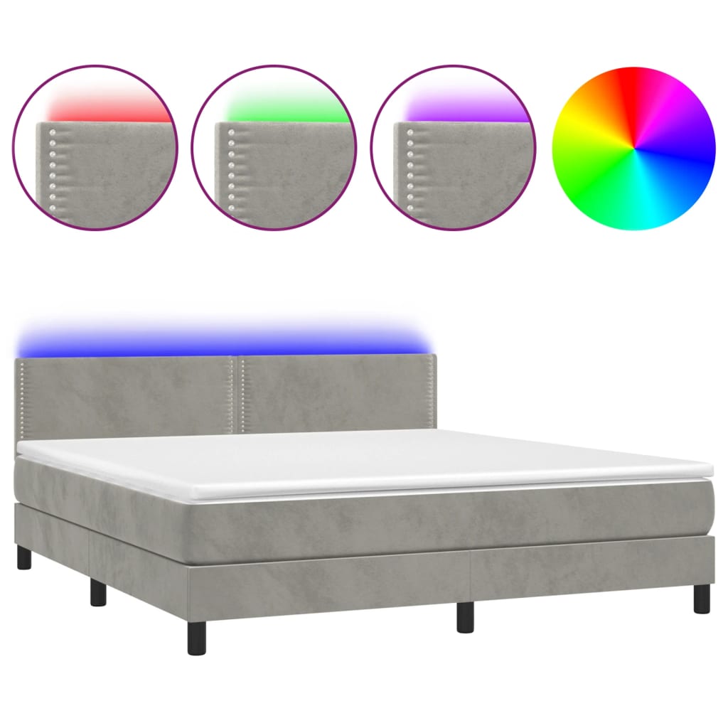 Κρεβάτι Boxspring με Στρώμα & LED Αν.Γκρι 180x200 εκ. Βελούδινο