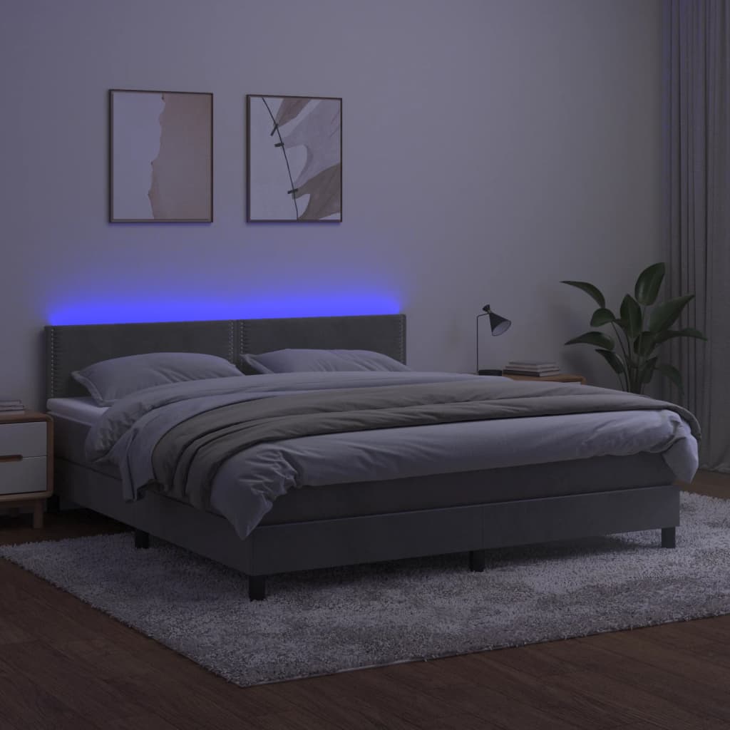 Κρεβάτι Boxspring με Στρώμα & LED Αν.Γκρι 180x200 εκ. Βελούδινο