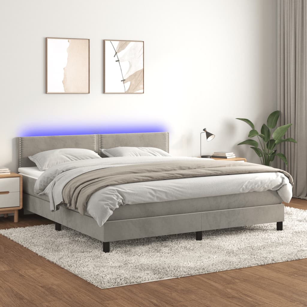 Κρεβάτι Boxspring με Στρώμα & LED Αν.Γκρι 180x200 εκ. Βελούδινο