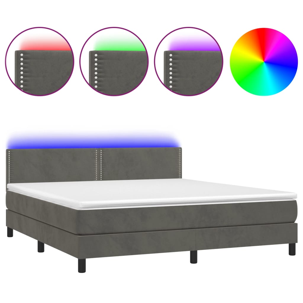 Κρεβάτι Boxspring με Στρώμα & LED Σκ. Γκρι 180x200εκ. Βελούδινο
