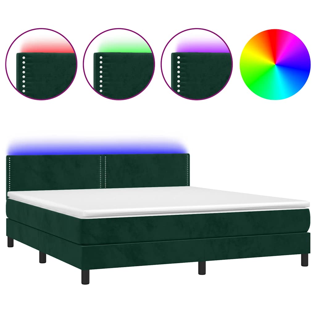 Κρεβάτι Boxspring με Στρώμα & LED Σκ. Πράσινο 180x200εκ Βελούδο
