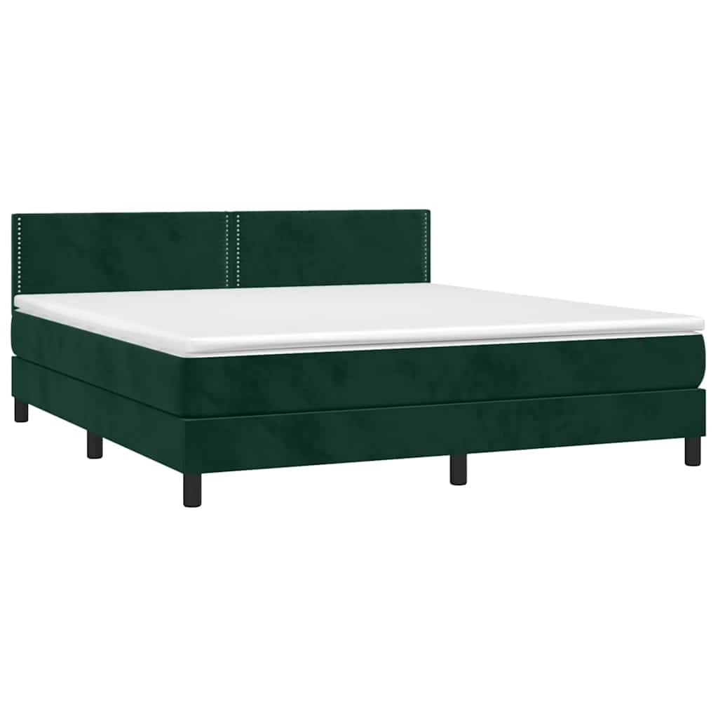 Κρεβάτι Boxspring με Στρώμα & LED Σκ. Πράσινο 180x200εκ Βελούδο