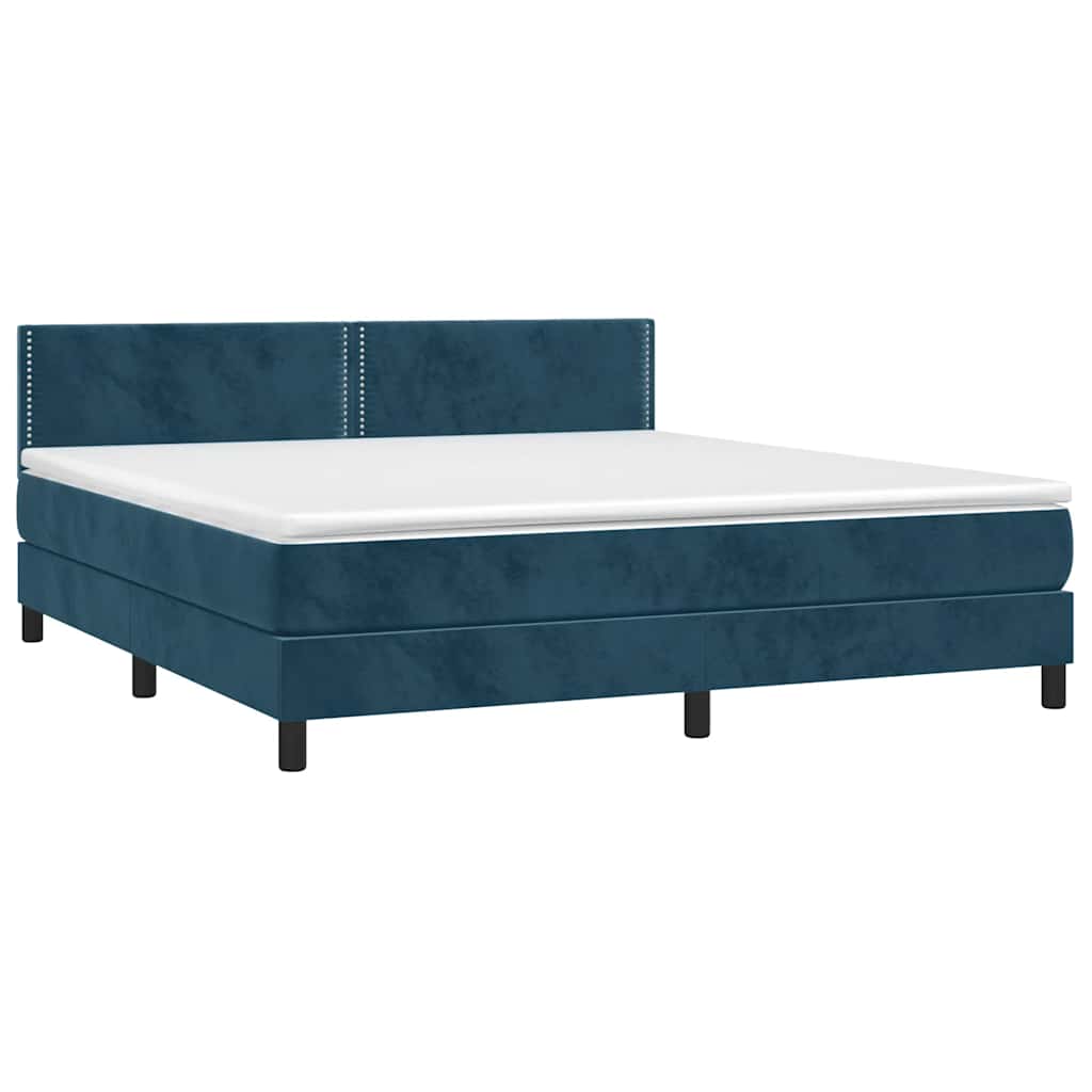 Κρεβάτι Boxspring με Στρώμα & LED Σκ. Μπλε 180x200εκ. Βελούδινο