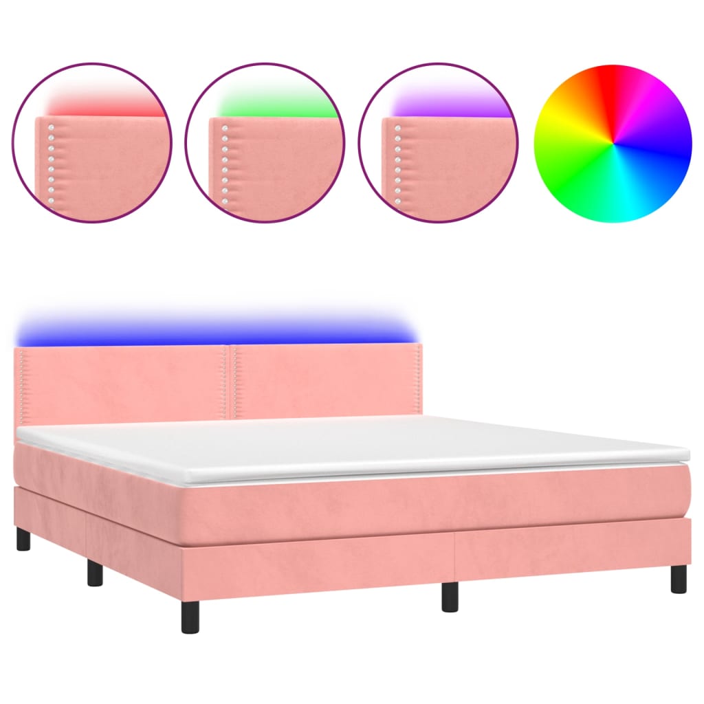 Κρεβάτι Boxspring με Στρώμα & LED Ροζ 180x200 εκ. Βελούδινο