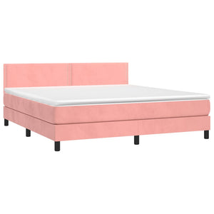 Κρεβάτι Boxspring με Στρώμα & LED Ροζ 180x200 εκ. Βελούδινο