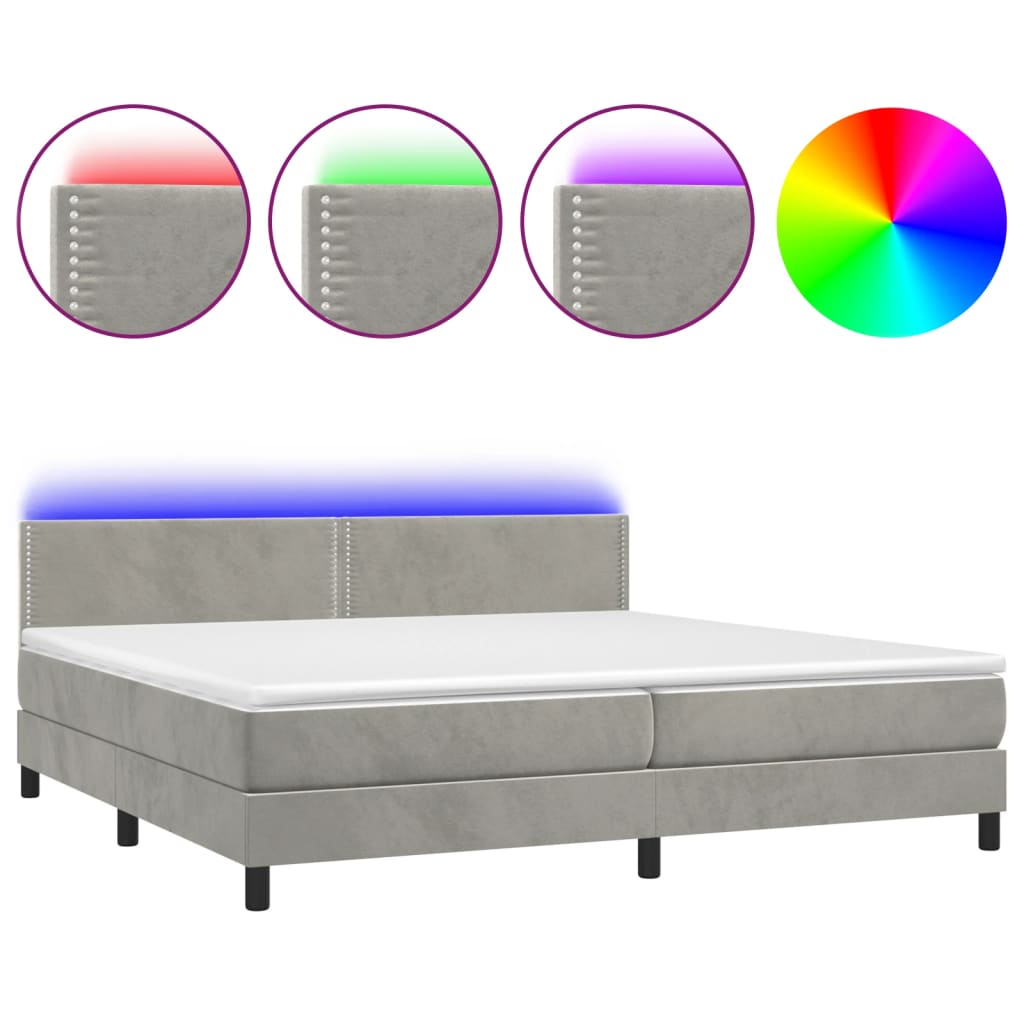 Κρεβάτι Boxspring με Στρώμα & LED Αν.Γκρι 200x200 εκ. Βελούδινο - Pakobazaar