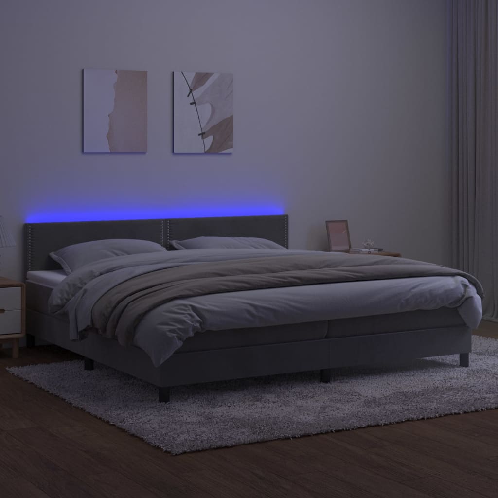 Κρεβάτι Boxspring με Στρώμα & LED Αν.Γκρι 200x200 εκ. Βελούδινο - Pakobazaar