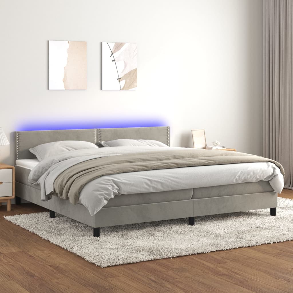 Κρεβάτι Boxspring με Στρώμα & LED Αν.Γκρι 200x200 εκ. Βελούδινο - Pakobazaar