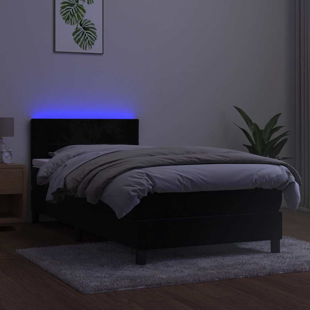 Κρεβάτι Boxspring με Στρώμα & LED Μαύρο 80x200 εκ. Βελούδινο