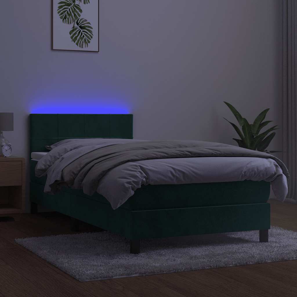 Κρεβάτι Boxspring με Στρώμα & LED Σκ. Πράσινο 80x200 εκ Βελούδο