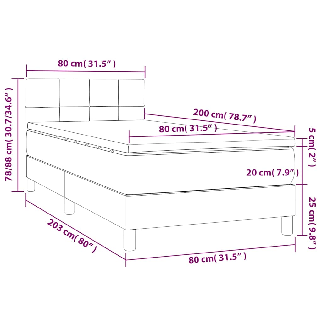 Κρεβάτι Boxspring με Στρώμα & LED Σκ. Μπλε 80x200 εκ. Βελούδινο