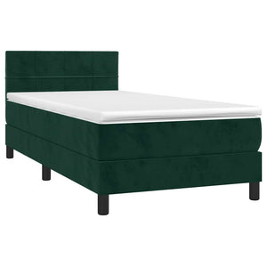 Κρεβάτι Boxspring με Στρώμα & LED Σκ. Πράσινο 90x190 εκ Βελούδο