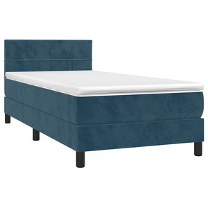 Κρεβάτι Boxspring με Στρώμα & LED Σκ. Μπλε 90x190 εκ. Βελούδινο