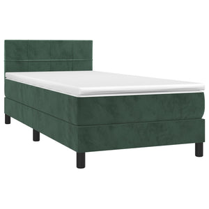 Κρεβάτι Boxspring με Στρώμα & LED Σκ. Πράσινο 90x200 εκ Βελούδο