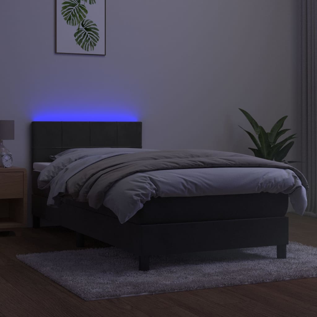 Κρεβάτι Boxspring με Στρώμα & LED Σκ. Γκρι 100x200εκ. Βελούδινο