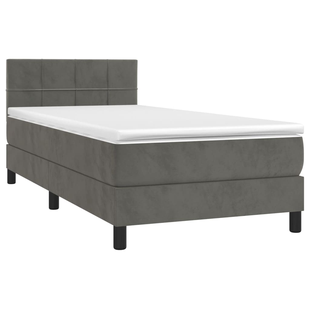 Κρεβάτι Boxspring με Στρώμα & LED Σκ. Γκρι 100x200εκ. Βελούδινο