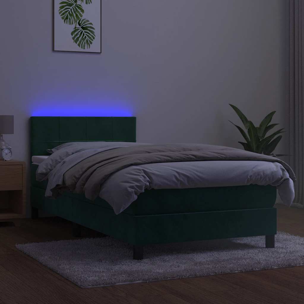 Κρεβάτι Boxspring με Στρώμα & LED Σκ. Πράσινο 100x200εκ Βελούδο