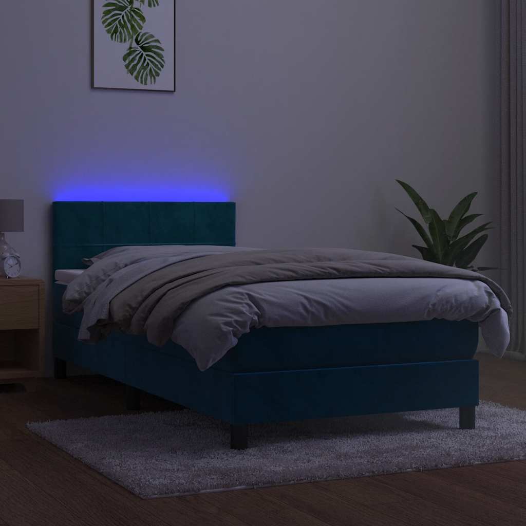 Κρεβάτι Boxspring με Στρώμα & LED Σκ. Μπλε 100x200εκ. Βελούδινο