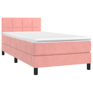 Κρεβάτι Boxspring με Στρώμα & LED Ροζ 100x200 εκ. Βελούδινο