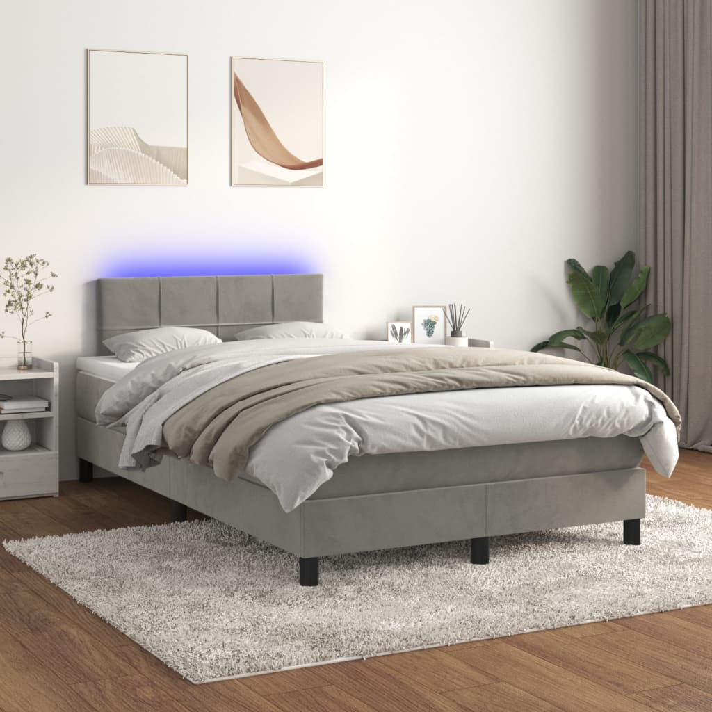 Κρεβάτι Boxspring με Στρώμα & LED Αν.Γκρι 120x200 εκ. Βελούδινο