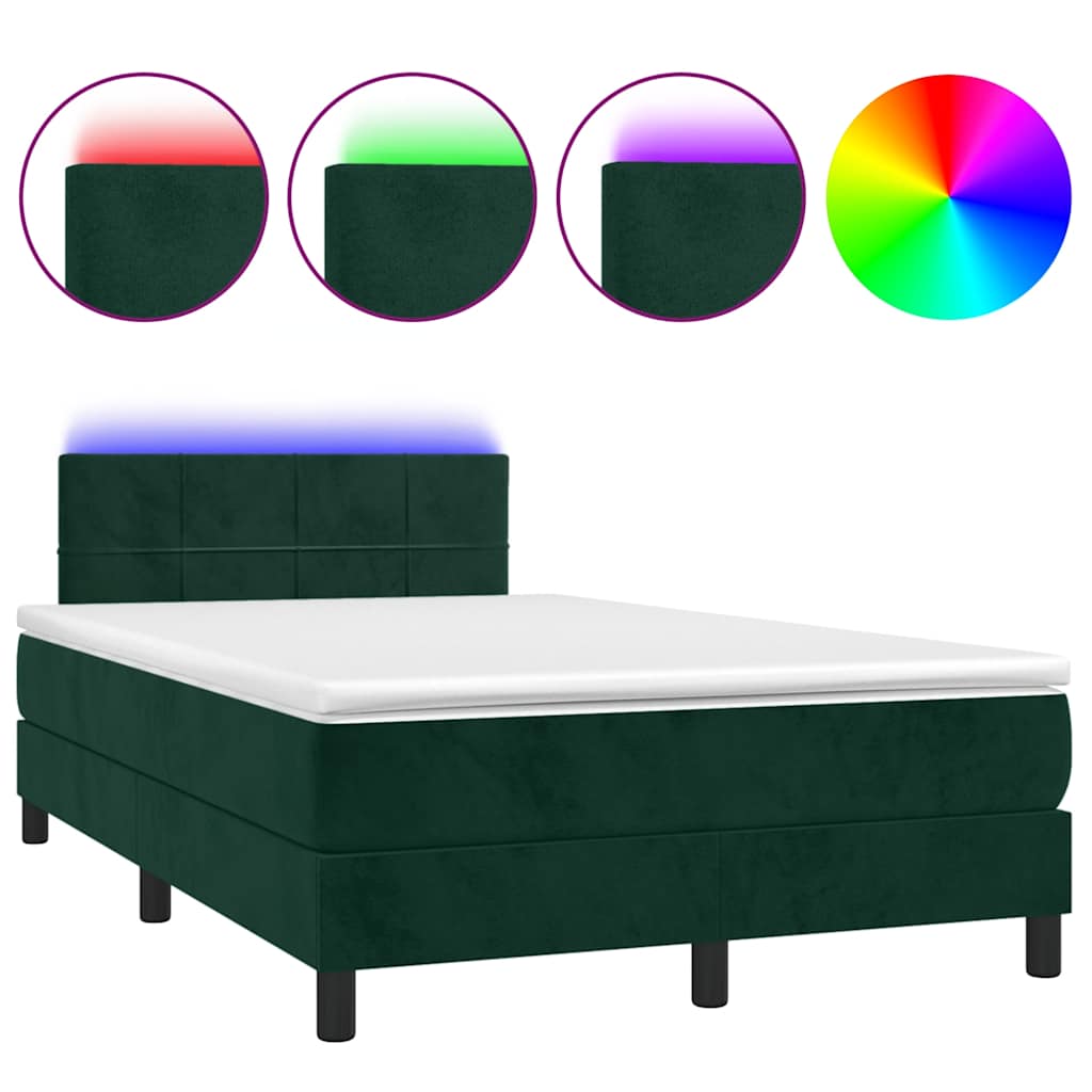Κρεβάτι Boxspring με Στρώμα & LED Σκ. Πράσινο 120x200εκ Βελούδο