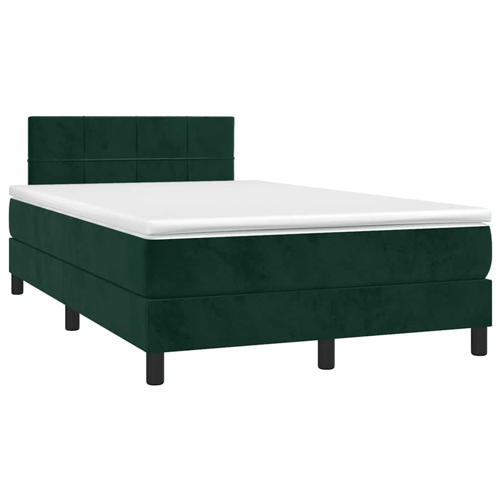 Κρεβάτι Boxspring με Στρώμα & LED Σκ. Πράσινο 120x200εκ Βελούδο