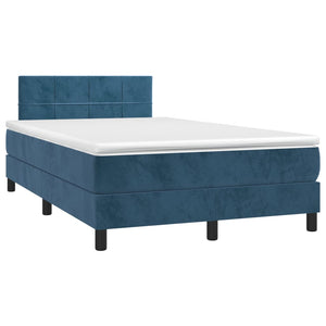 Κρεβάτι Boxspring με Στρώμα & LED Σκ. Μπλε 120x200εκ. Βελούδινο