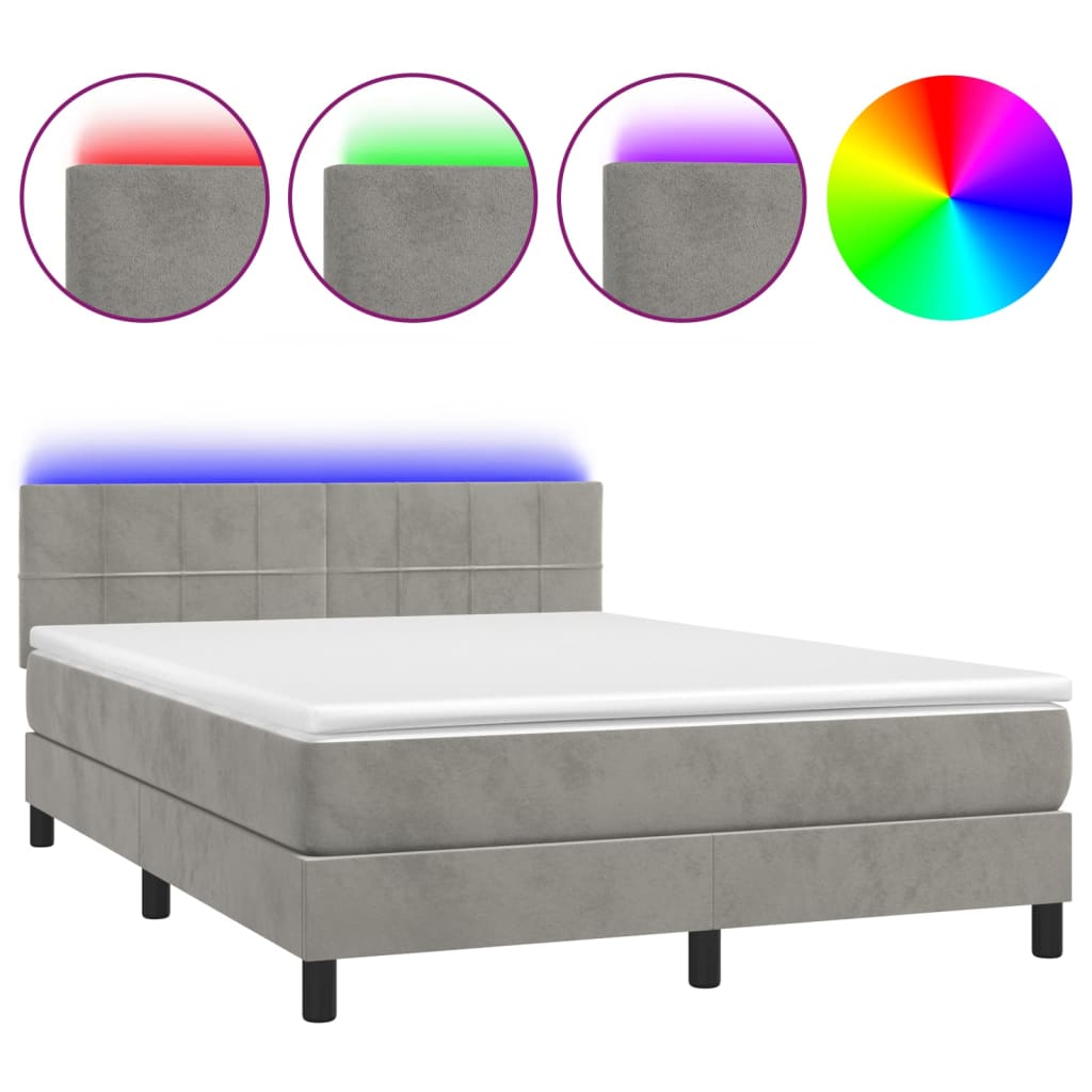 Κρεβάτι Boxspring με Στρώμα&LED Αν. Γκρι 140x190 εκ. Βελούδινο