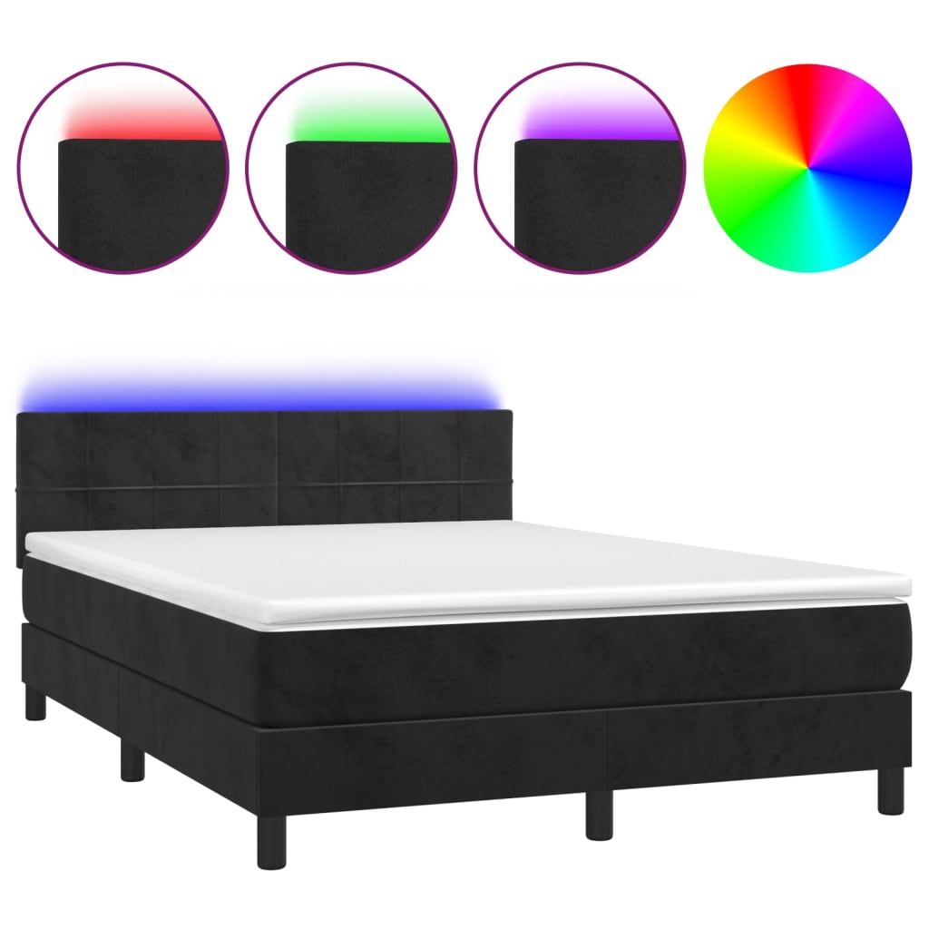 Κρεβάτι Boxspring με Στρώμα & LED Μαύρο 140x190 εκ. Βελούδινο