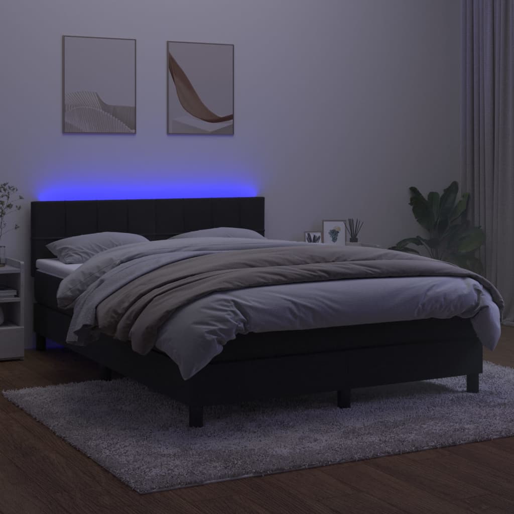 Κρεβάτι Boxspring με Στρώμα & LED Μαύρο 140x190 εκ. Βελούδινο