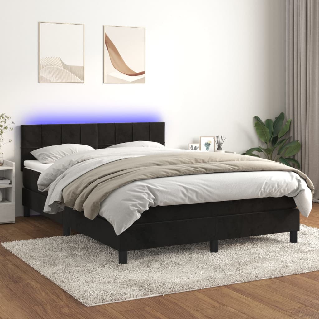Κρεβάτι Boxspring με Στρώμα & LED Μαύρο 140x190 εκ. Βελούδινο