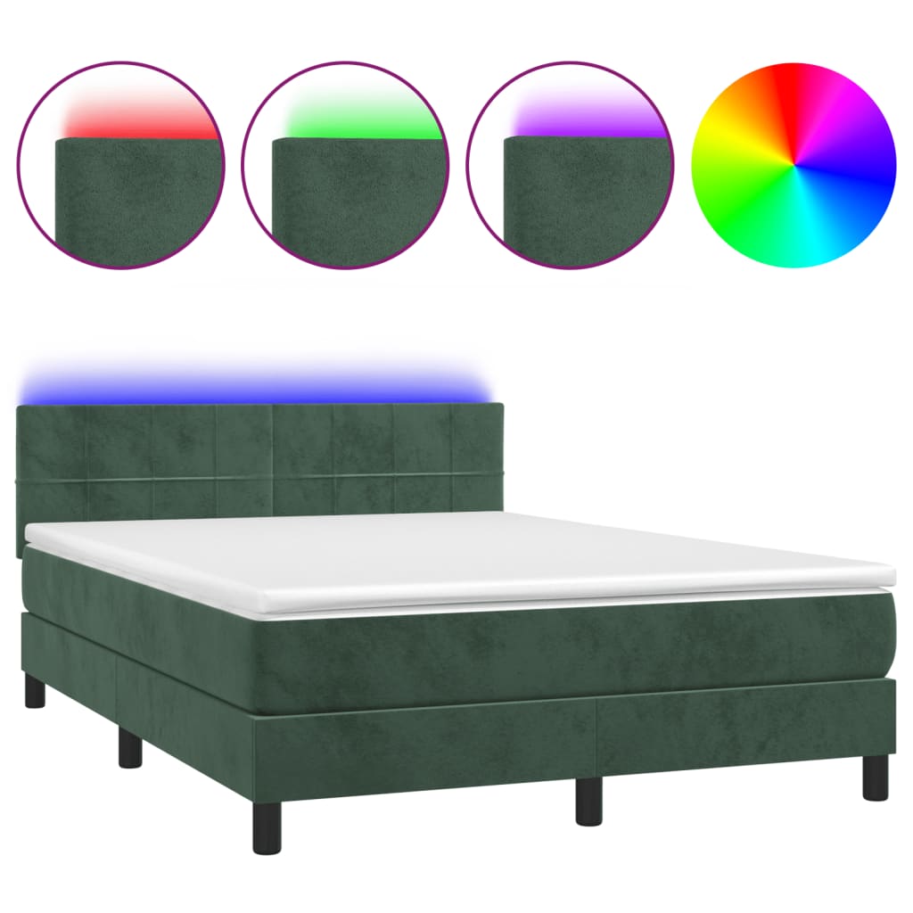 Κρεβάτι Boxspring με Στρώμα & LED Σκ. Πράσινο 140x190εκ Βελούδο