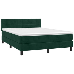 Κρεβάτι Boxspring με Στρώμα & LED Σκ. Πράσινο 140x190εκ Βελούδο