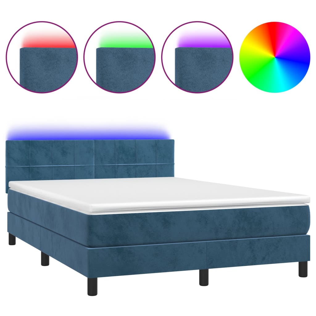 Κρεβάτι Boxspring με Στρώμα & LED Σκ. Μπλε 140x190εκ. Βελούδινο - Pakobazaar