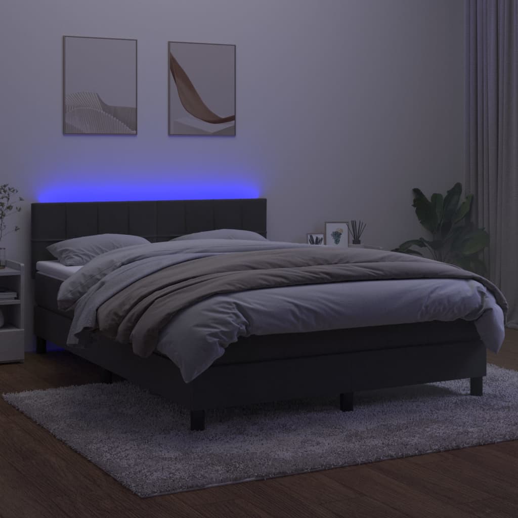 Κρεβάτι Boxspring με Στρώμα & LED Σκ. Γκρι 140x200εκ. Βελούδινο