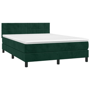 Κρεβάτι Boxspring με Στρώμα & LED Σκ. Πράσινο 140x200εκ Βελούδο