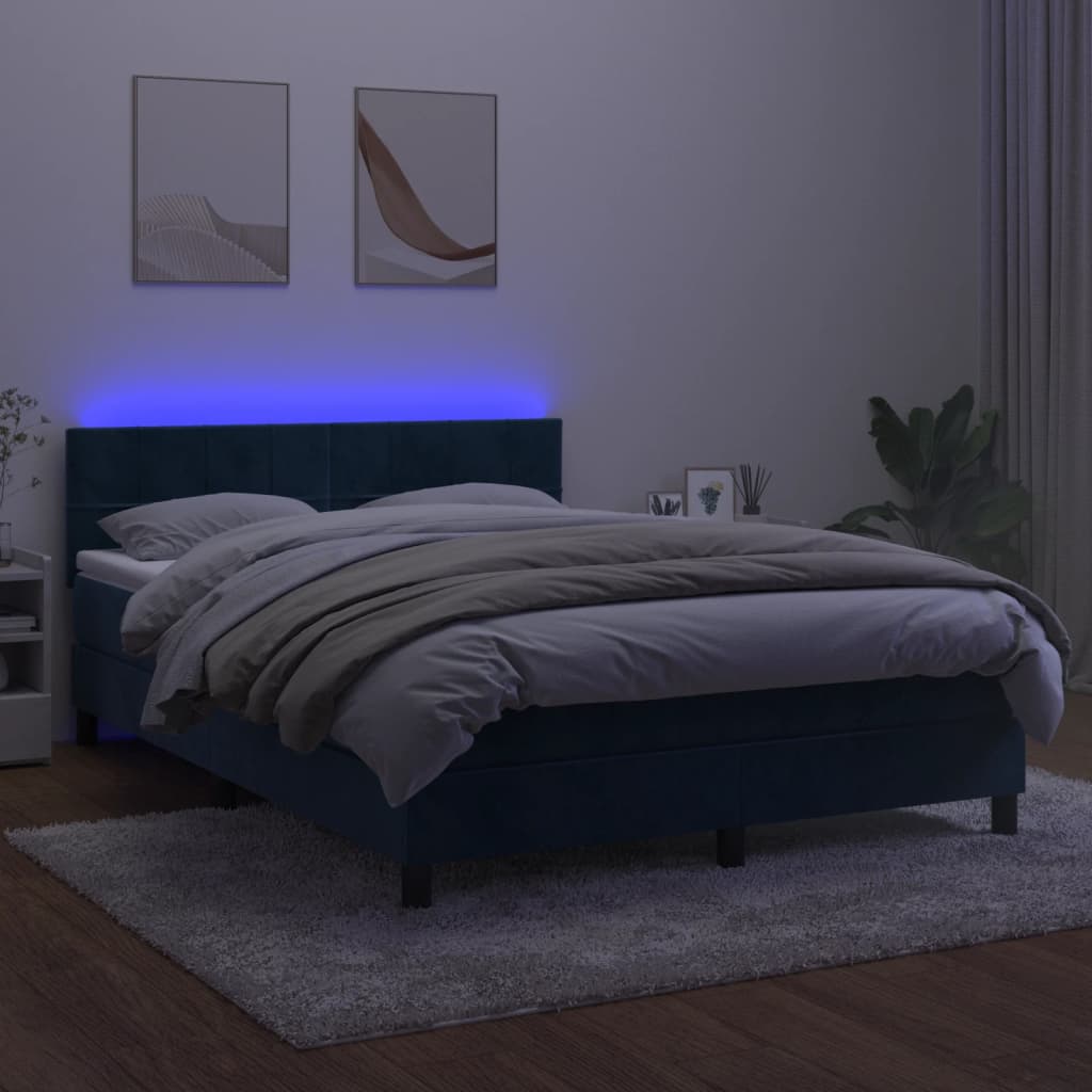 Κρεβάτι Boxspring με Στρώμα & LED Σκ. Μπλε 140x200εκ. Βελούδινο - Pakobazaar
