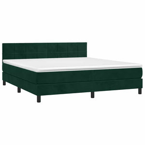 Κρεβάτι Boxspring με Στρώμα & LED Σκ. Πράσινο 160x200εκ Βελούδο