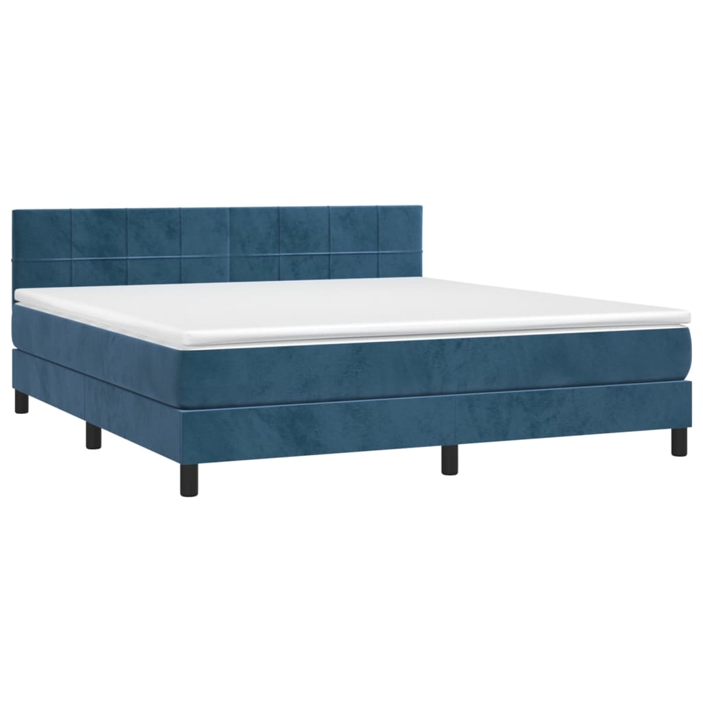 Κρεβάτι Boxspring με Στρώμα & LED Σκ. Μπλε 160x200εκ. Βελούδινο