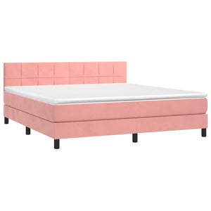 Κρεβάτι Boxspring με Στρώμα & LED Ροζ 160x200 εκ. Βελούδινο