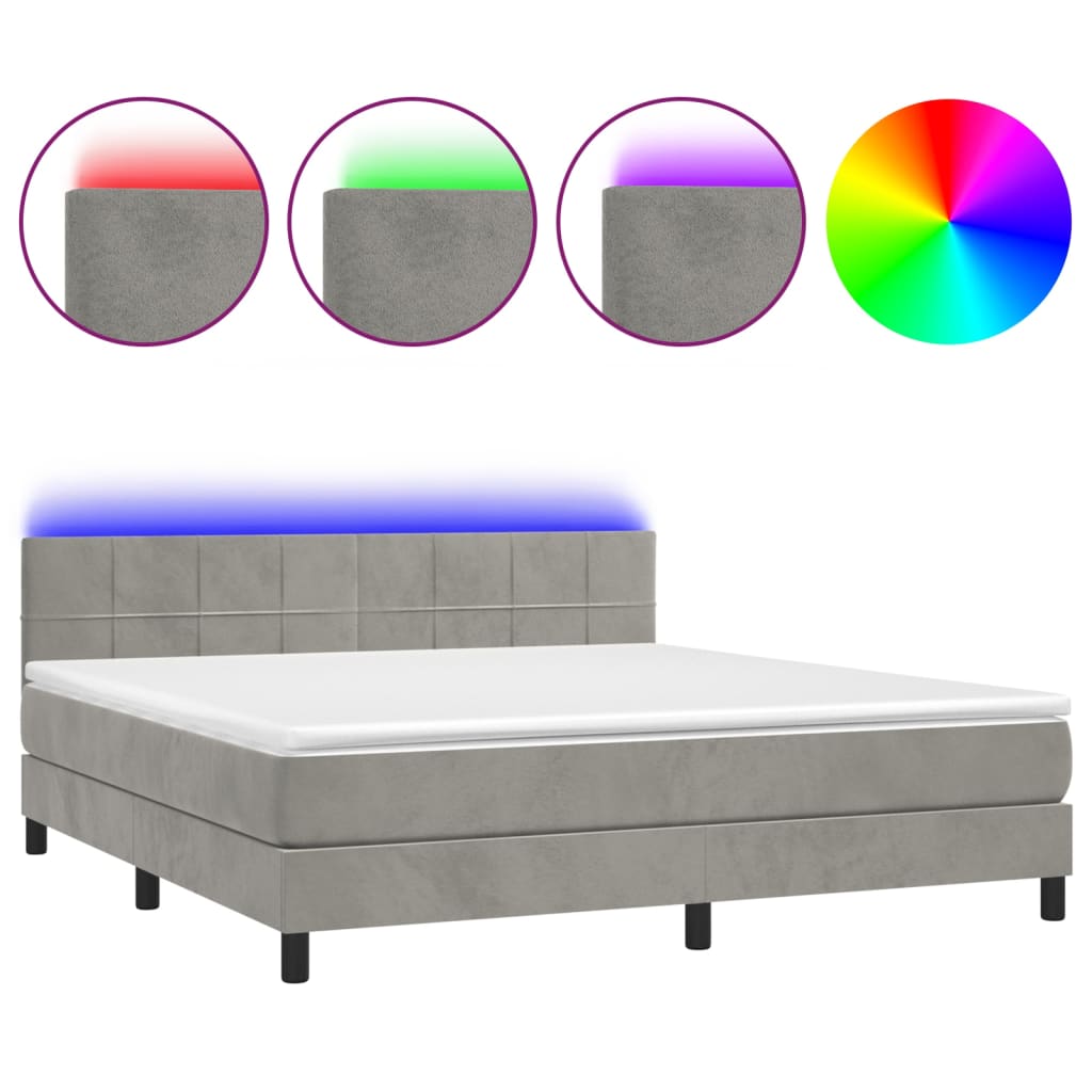 Κρεβάτι Boxspring με Στρώμα & LED Αν.Γκρι 180x200 εκ. Βελούδινο